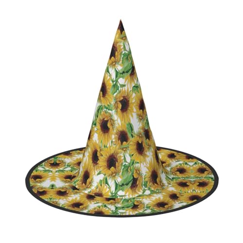 2 x Sonnenblumen. 1 Halloween-Hexenhut für Damen, breite Krempe, faltbar, spitz, Kappe für Halloween-Party 2 x Sonnenblumen. 1 Halloween-Hexenhut für Damen, breite Krempe, faltbar, spitz, Kappe für Halloween-Party von HGFVY
