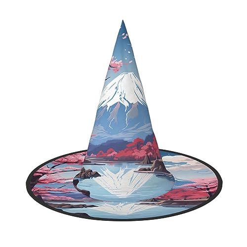 2 x japanische Fuji-Landschaft, Halloween-Hexenhut für Damen, breite Krempe, faltbar, spitz, Kappe für Halloween-Party von HGFVY