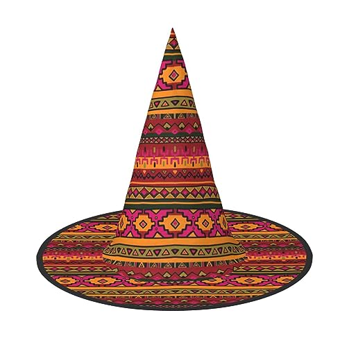2 x mexikanische Volkskunst-Hexenhut im Boho-Stil, Halloween-Hexenhut für Damen, breite Krempe, faltbar, spitz, Kappe für Halloween-Party von HGFVY