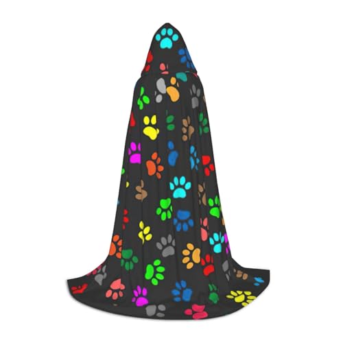 Bunter Hundepfotenabdruck, schwarzer Halloween-Kapuzenumhang, Karneval, Kapuzenumhang, Halloween-Kostüme, Weihnachten, Cosplay von HGFVY