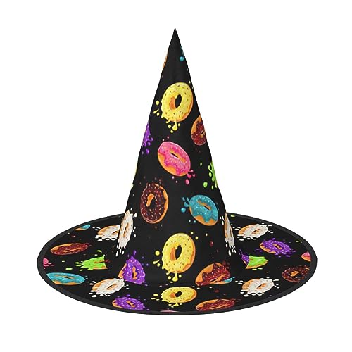 Donut-Hexenhut für Damen, breite Krempe, faltbar, spitz, für Halloween-Party, 2 Stück von HGFVY