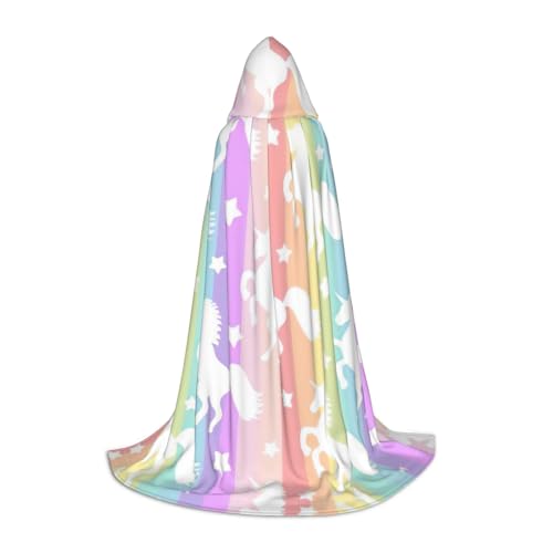 Einhörner auf bunten Streifen, Halloween-Kapuzenumhang, Kostüm, Karneval, Kapuzenumhang, Halloween-Kostüme, Weihnachten, Cosplay von HGFVY