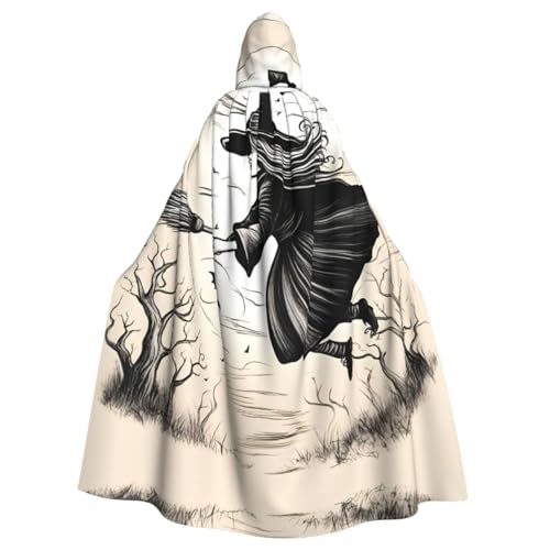 HGFVY Halloween Hexe fliegender Umhang Erwachsene Kapuzenumhang für Damen Herren Halloween-Kostüme Weihnachten Cosplay Schwarz von HGFVY