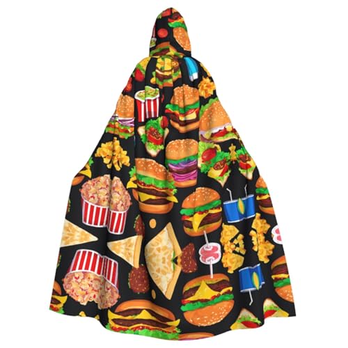 HGFVY Lustiger Umhang mit Lebensmittelmuster für Erwachsene, Kapuzenumhang für Damen und Herren, Halloween-Kostüme, Weihnachten, Cosplay, Schwarz von HGFVY