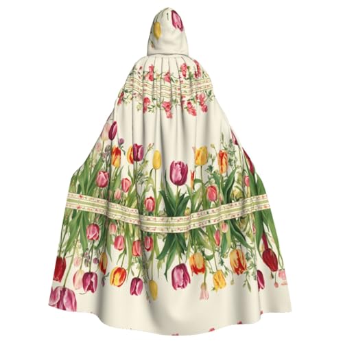 HGFVY Umhang mit bunten Tulpen für Erwachsene, mit Kapuze, für Damen und Herren, Halloween-Kostüme, Weihnachten, Cosplay, Schwarz von HGFVY