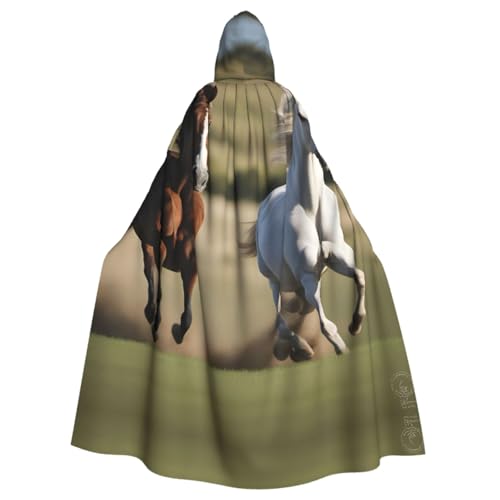 HGFVY Umhang mit laufenden Pferden, Kapuzenumhang für Damen, Herren, Halloween-Kostüme, Weihnachten, Cosplay, Schwarz von HGFVY