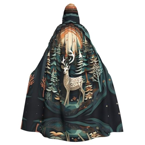 HGFVY Weihnachtsumhang mit Hirsch-Motiv, Erwachsenen-Umhang mit Kapuze, für Damen und Herren, Halloween-Kostüme, Weihnachten, Cosplay, Schwarz von HGFVY