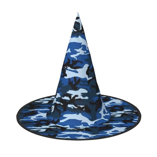 Halloween-Hexenhut für Damen, breite Krempe, faltbar, spitz, Blau, Camouflage, 2 Stück von HGFVY