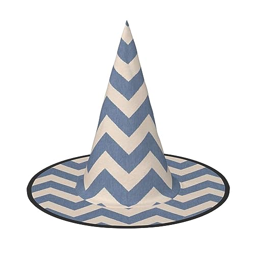 Halloween-Hexenhut für Damen, breite Krempe, faltbar, spitz, für Halloween-Party, Blau / Beige gestreift, 2 Stück von HGFVY