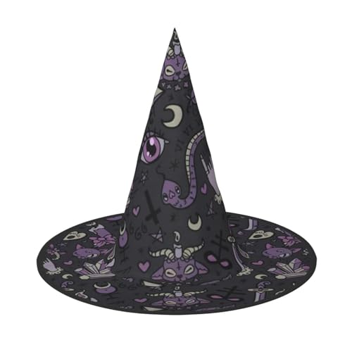 Halloween-Hexenhut für Damen, breite Krempe, faltbar, spitz, für Halloween-Party, Violett, Schwarz, 2 Stück von HGFVY