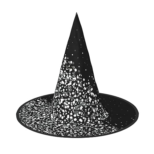 Halloween-Hexenhut für Damen, breite Krempe, faltbar, spitz, schwarz, weiß, glitzernd, 2 Stück von HGFVY
