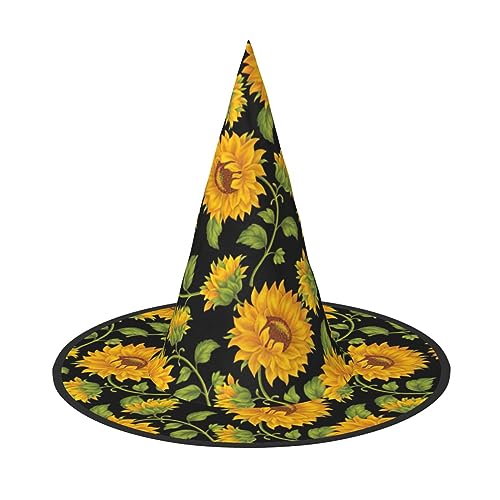 Halloween-Hexenhut mit Sonnenblumenmuster, breite Krempe, faltbar, spitz, für Halloween-Party, 2 Stück Halloween-Hexenhut mit Sonnenblumenmuster, breite Krempe, faltbar, spitz, für Halloween-Party, 2 Stück von HGFVY