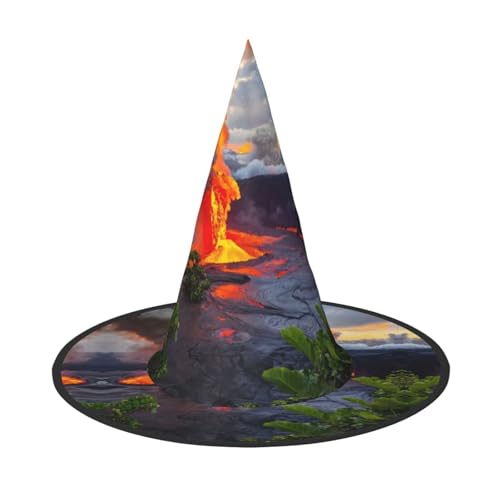 Kilauea Volcanos Halloween-Hexenhut für Damen, breite Krempe, faltbar, spitz, für Halloween-Party, 2 Stück von HGFVY
