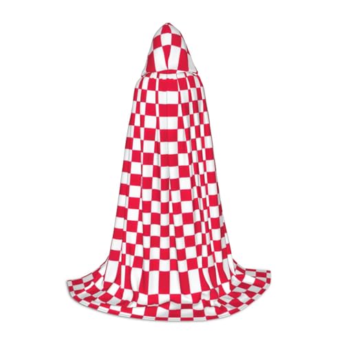 Roter karierter weißer Quadrate, Halloween-Kapuzenumhang, Kostüm, Karneval, Kapuzenumhang, Halloween-Kostüme, Weihnachten, Cosplay von HGFVY