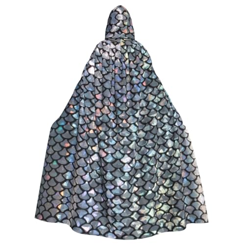 Silberfarbener Fischschuppen-Umhang mit Kapuze für Erwachsene für Damen und Herren, Halloween-Kostüme, Weihnachten, Cosplay von HGFVY