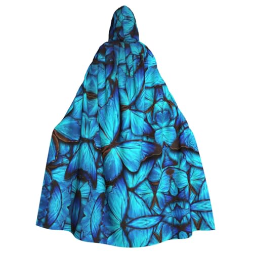 Umhang mit Kapuze für Erwachsene, Motiv: viele blaue Schmetterlinge, für Damen und Herren, Halloween-Kostüme, Weihnachten, Cosplay Umhang mit Kapuze für Erwachsene, Motiv: viele blaue Schmetterlinge, für Damen und Herren, Halloween-Kostüme, Weihnachten, Cosplay von HGFVY
