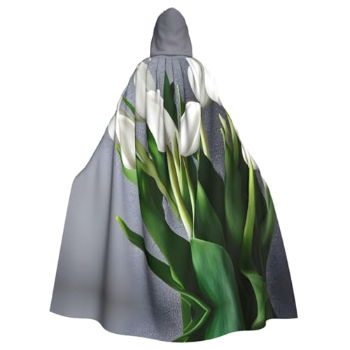 Umhang mit weißen Tulpen und Blumen, für Erwachsene, mit Kapuze, für Damen und Herren, Halloween-Kostüme, Weihnachten, Cosplay von HGFVY