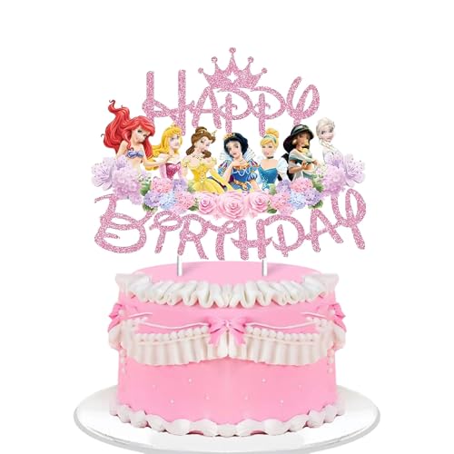 HGNUT Cartoon Prinzessin Geburtstag Kuchen Dekoration.Sparkling Princess Geburtstag Party Dekoration.Mädchen Kuchen Dekoration,Geburtstagstorte Dekoration von HGNUT