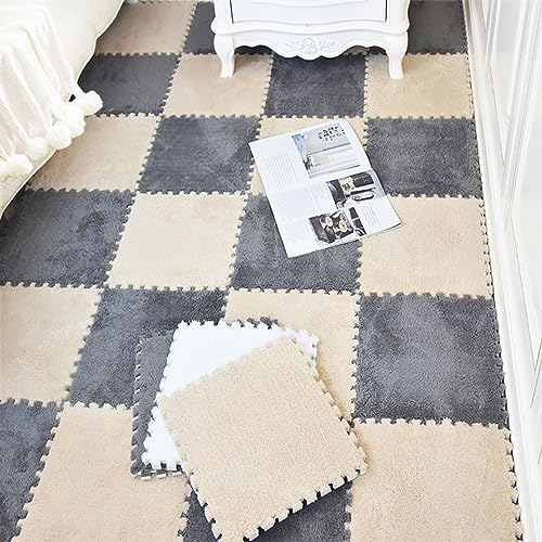 HGOuhK HGOuhKPlüsch-Puzzle-Schaum-Bodenmatte Ineinandergreifende Schaumstoff-Bodenfliesen, Puzzlematte, weicher quadratischer Plüschteppich, 12/16/18 Stück, Flauschige Teppichblöcke von HGOuhK