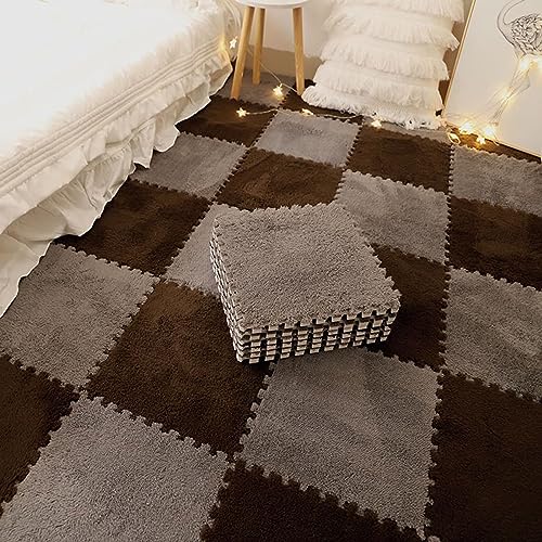 HGOuhK HGOuhKPlüsch-Puzzle-Schaum-Bodenmatte Ineinandergreifende Schaumstoff-Bodenfliesen, Puzzlematte, weicher quadratischer Plüschteppich, 12/16/18 Stück, Flauschige Teppichblöcke von HGOuhK