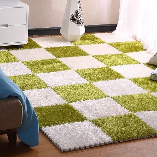 HGOuhKPlüsch-Puzzle-Schaum-Bodenmatte 10 Stück Schaumstoff-Ineinandergreifende Puzzle-Bodenmatte, quadratische Plüschschaum-Bodenmatte, Mehrzweck-Bodenmatte Ineinandergreifende Teppichfliesen(Green+wh HGOuhKPlüsch-Puzzle-Schaum-Bodenmatte 10 Stück Schaumstoff-Ineinandergreifende Puzzle-Bodenmatte, quadratische Plüschschaum-Bodenmatte, Mehrzweck-Bodenmatte Ineinandergreifende Teppichfliesen(Green+wh von HGOuhK