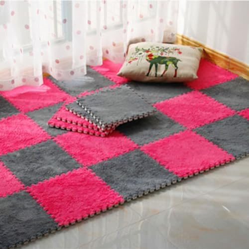 HGOuhKPlüsch-Puzzle-Schaum-Bodenmatte Ineinandergreifender Teppich, waschbare rutschfeste Schaumstoff-Puzzle-Bodenmatte, zuschneidbar, Plüsch-Krabbelmatte Ineinandergreifende Teppichfliesen(Rose Red+D HGOuhKPlüsch-Puzzle-Schaum-Bodenmatte Ineinandergreifender Teppich, waschbare rutschfeste Schaumstoff-Puzzle-Bodenmatte, zuschneidbar, Plüsch-Krabbelmatte Ineinandergreifende Teppichfliesen(Rose Red+D von HGOuhK