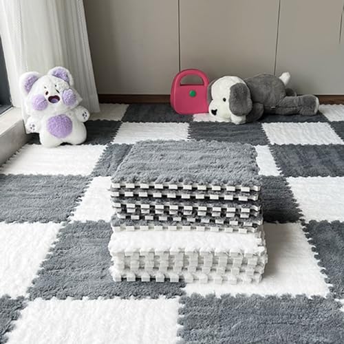 HGOuhKPlüsch-Puzzle-Schaum-Bodenmatte Plüsch-Patchwork-Teppichfliesen, 20-teilige ineinandergreifende Schaumstoff-Puzzlematte, weiche, flauschige Bodenfliesenmatte, quadratische rutschfeste Klettermat HGOuhKPlüsch-Puzzle-Schaum-Bodenmatte Plüsch-Patchwork-Teppichfliesen, 20-teilige ineinandergreifende Schaumstoff-Puzzlematte, weiche, flauschige Bodenfliesenmatte, quadratische rutschfeste Klettermat von HGOuhK