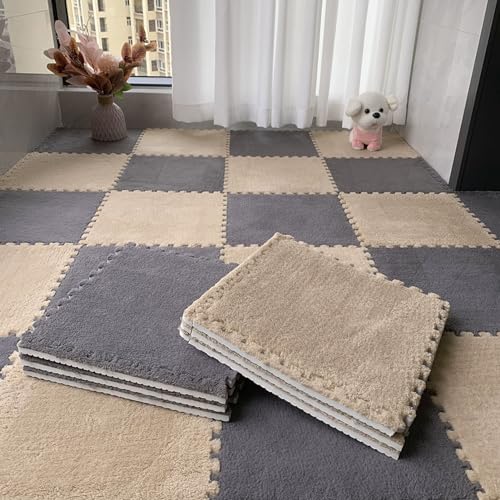 HGOuhKPlüsch-Puzzle-Schaum-Bodenmatte Weiche Plüschschaum-Bodenmatte, ineinandergreifender Puzzle-Bereichsteppich, 24-teilige bunte Klettermatte, Mattenklettern Ineinandergreifende Teppichfliesen(Gray von HGOuhK