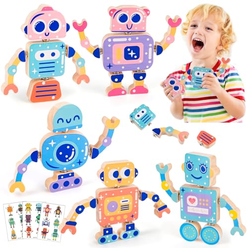 HGRGHH Bauklötze Holz Montessori Spielzeug ab 3 4 5 6 Jahre, DIY Roboter Konstruktionsspielzeug mit Buttons, Feinmotorikspielzeug Kinder, Holzspielzeug Geschenk für Jungen und Mädchen HGRGHH Bauklötze Holz Montessori Spielzeug ab 3 4 5 6 Jahre, DIY Roboter Konstruktionsspielzeug mit Buttons, Feinmotorikspielzeug Kinder, Holzspielzeug Geschenk für Jungen und Mädchen von HGRGHH