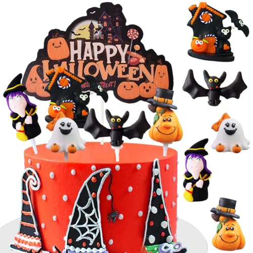 HGSHUO Tortendeko Halloween Kuchen Deko - Kürbis, Fledermaus, Ghost Topper für Torte und Muffin - Happy Halloween Cake Decoration von HGSHUO