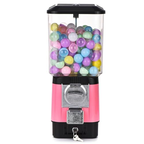 HGSTM Bonbonautomat, Münzbetriebener Kaugummiverteiler, 200 Leere Kugeln, 100 Edelstahlmarken, Münzbetriebene Kaugummibank für Spielzeugkapseln, Gummibälle, Bonbons(Pink) von HGSTM