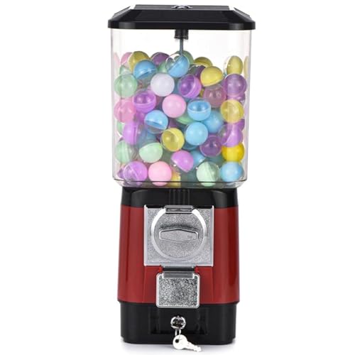 HGSTM Bonbonautomat, Münzbetriebener Kaugummiverteiler, 200 Leere Kugeln, 100 Edelstahlmarken, Münzbetriebene Kaugummibank für Spielzeugkapseln, Gummibälle, Bonbons(Red) von HGSTM