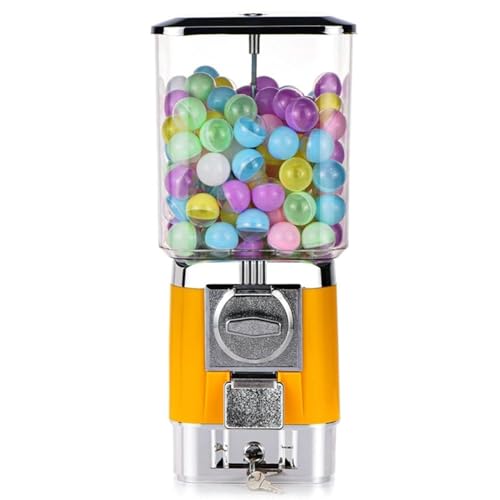 HGSTM Bonbonautomat, Münzbetriebener Kaugummiverteiler, 200 Leere Kugeln, 100 Edelstahlmarken, Münzbetriebene Kaugummibank für Spielzeugkapseln, Gummibälle, Bonbons(Yellow) von HGSTM