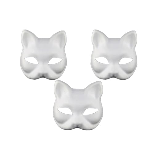 HGWOPGASD 3PCS Katzenmasken zum Dekorieren, Therian, reines weißes Papier, DIY, blanker Fuchs, handbemalbar, Anime-Halbgesichtsmasken für Maskerade, Karneval, Cosplay, Halloween HGWOPGASD 3PCS Katzenmasken zum Dekorieren, Therian, reines weißes Papier, DIY, blanker Fuchs, handbemalbar, Anime-Halbgesichtsmasken für Maskerade, Karneval, Cosplay, Halloween von HGWOPGASD