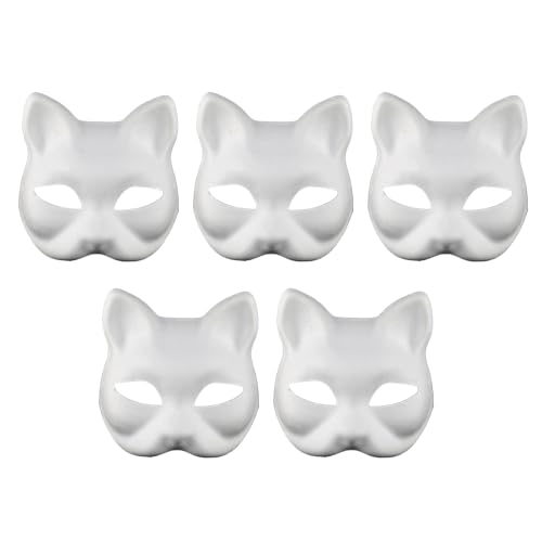 HGWOPGASD 5PCS Katzenmasken zum Dekorieren, Therian, reines weißes Papier, DIY, blanker Fuchs, handbemalbar, Anime-Halbgesichtsmasken für Maskerade, Karneval, Cosplay, Halloween HGWOPGASD 5PCS Katzenmasken zum Dekorieren, Therian, reines weißes Papier, DIY, blanker Fuchs, handbemalbar, Anime-Halbgesichtsmasken für Maskerade, Karneval, Cosplay, Halloween von HGWOPGASD