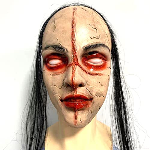 HGXLOWUA Vollgesichtsmaske Geist Gesicht Kopfbedeckung mit Haaren Cosplay Kostüm Requisiten für Halloween Party HGXLOWUA Vollgesichtsmaske Geist Gesicht Kopfbedeckung mit Haaren Cosplay Kostüm Requisiten für Halloween Party von HGXLOWUA