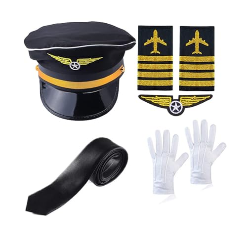 HGZHNAT Erwachsene Flug Captain Outfits Captain Hat Uniform Uniette Hals Tie Airline Captain Kostüm Flugbegleiter Cosplay Set von HGZHNAT