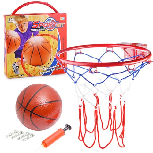 HH POLAND Basketballkorb Ø36cm Basketball Set für Kinder mit Ball, Pumpe, Netz und Befestigungsschrauben für Indoor & Outdoor Sport Spielzeug (Rot) von HH POLAND