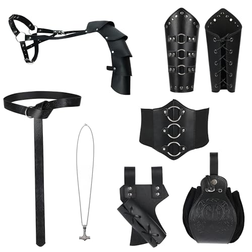 HHCSVJHS 7-teiliges Piraten-Kostüm-Set: Ren Faire Korsett, Lederrüstung und LARP-Schwertzubehör HHCSVJHS 7-teiliges Piraten-Kostüm-Set: Ren Faire Korsett, Lederrüstung und LARP-Schwertzubehör von HHCSVJHS
