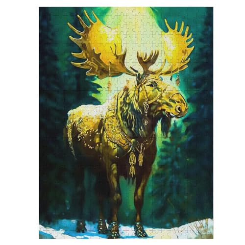 Elch Holzpuzzle 500 Teile Klassische Puzzles Erwachsene Kinder Puzzle DIY Kit Holzspielzeug Einzigartiges Geschenk 55×41cm von HHCXX