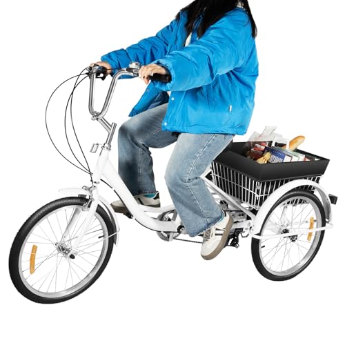 20 Zoll Dreirad Erwachsenes 3 Räder Fahrrad 8 Geschwindigkeits Pedicab Helles Gemüse Korb Dreirad für Freizeit Shopping Transport von HHEMSTD