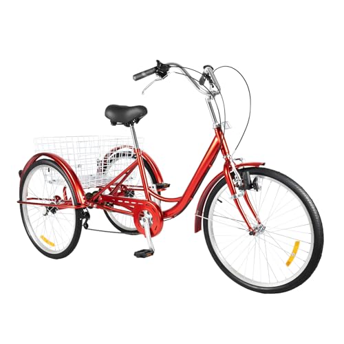 24 Zoll Erwachsenes Dreirad 6 Speed Einstellbare Lenker DREI Rad Fahrrad Cruise Trike Rot Dreirad Fahrräder mit Lichtern und Warenkorb für Frauen Männer Senioren für Freizeit 24 Zoll Erwachsenes Dreirad 6 Speed Einstellbare Lenker DREI Rad Fahrrad Cruise Trike Rot Dreirad Fahrräder mit Lichtern und Warenkorb für Frauen Männer Senioren für Freizeit von HHEMSTD