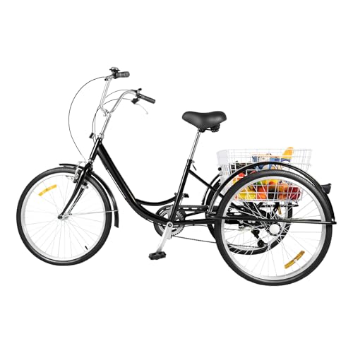 Erwachsenes Dreirad Fahrrad 6 Geschwindigkeits Verstellbare Lenker 3 Rad Fahrrad Kreuzfahrt Trike 3 Rad Fahrräder mit Lichtern und Warenkorb für Frauen Männer Senioren für Freizeit, Schwarz Erwachsenes Dreirad Fahrrad 6 Geschwindigkeits Verstellbare Lenker 3 Rad Fahrrad Kreuzfahrt Trike 3 Rad Fahrräder mit Lichtern und Warenkorb für Frauen Männer Senioren für Freizeit, Schwarz von HHEMSTD