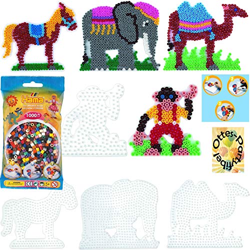 HAMA Bügelperlen-Bastel-Set midi-Stift-Platten-Set midi Elefant + Pferd + Kamel + AFFE + Bügelperlen #4 von HHO