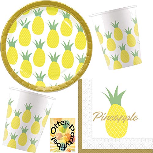 HHO Ananas-Sommer-Party-Set Pineapples-Summer-Party-Set 36tlg. für 8 Gäste Teller Papp-Becher Servietten von HHO