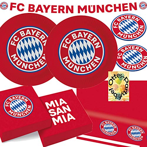 HHO FC-Bayern-München-Party-Set für 16 Fußballfans 62tlg. Teller Servietten Untersetzer Tischdecke Partykette von HHO