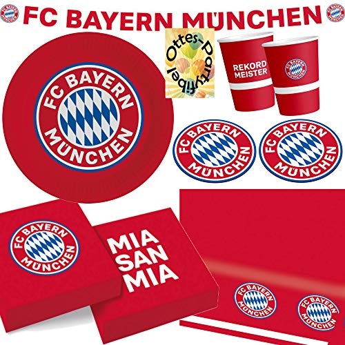 HHO FC-Bayern-München-Party-Set für 16 Fußballfans 78tlg. Teller Becher Servietten Untersetzer Tischdecke Partykette von HHO