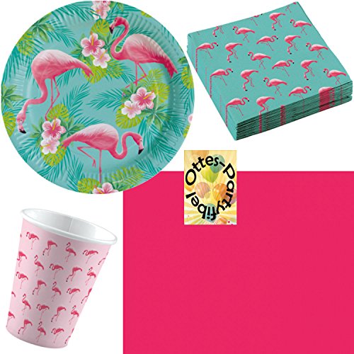 HHO Flamingo Paradise Paradies Sommer Partyset 53tlg. für 16 Gäste Teller Becher Servietten Tischdecke von HHO