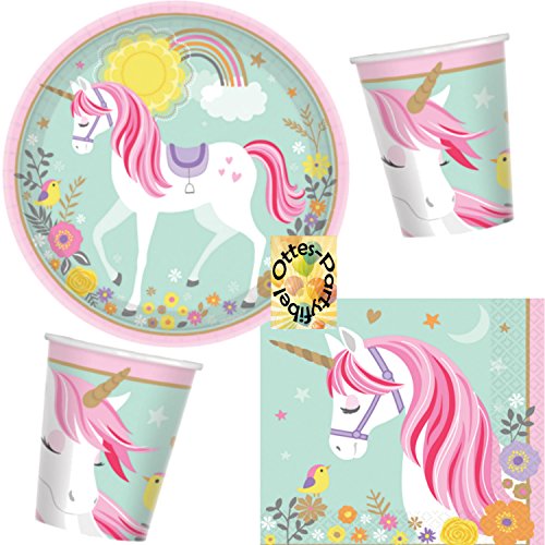 HHO Magical Unicorn Magisches Einhorn Partyset 32tlg. für 8 Kinder Teller Becher Servietten von HHO