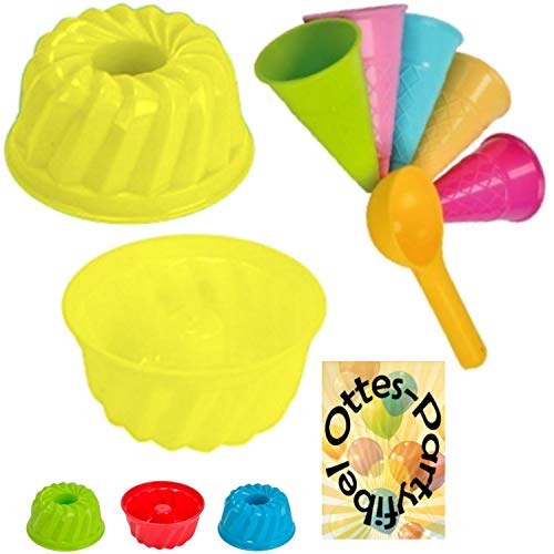 HHO Sandspielzeug 1 Kuchen-Sandform + 5 Eistüten + 1 Portionierer Sandkasten Kindergarten von HHO